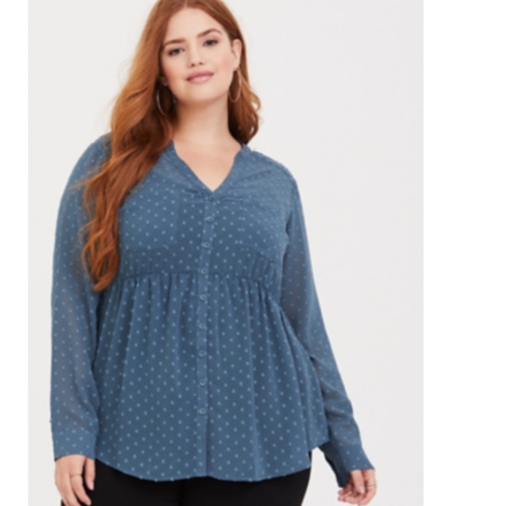 Torrid Sheer Teal Blue Long Sleeve Tunic